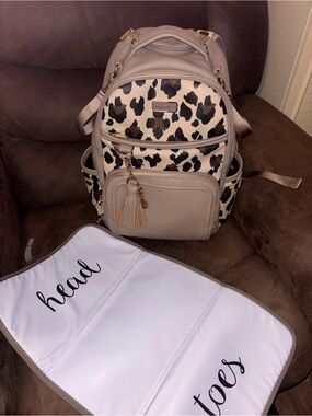 Stylish Leopard Print Beige Diaper Backpack